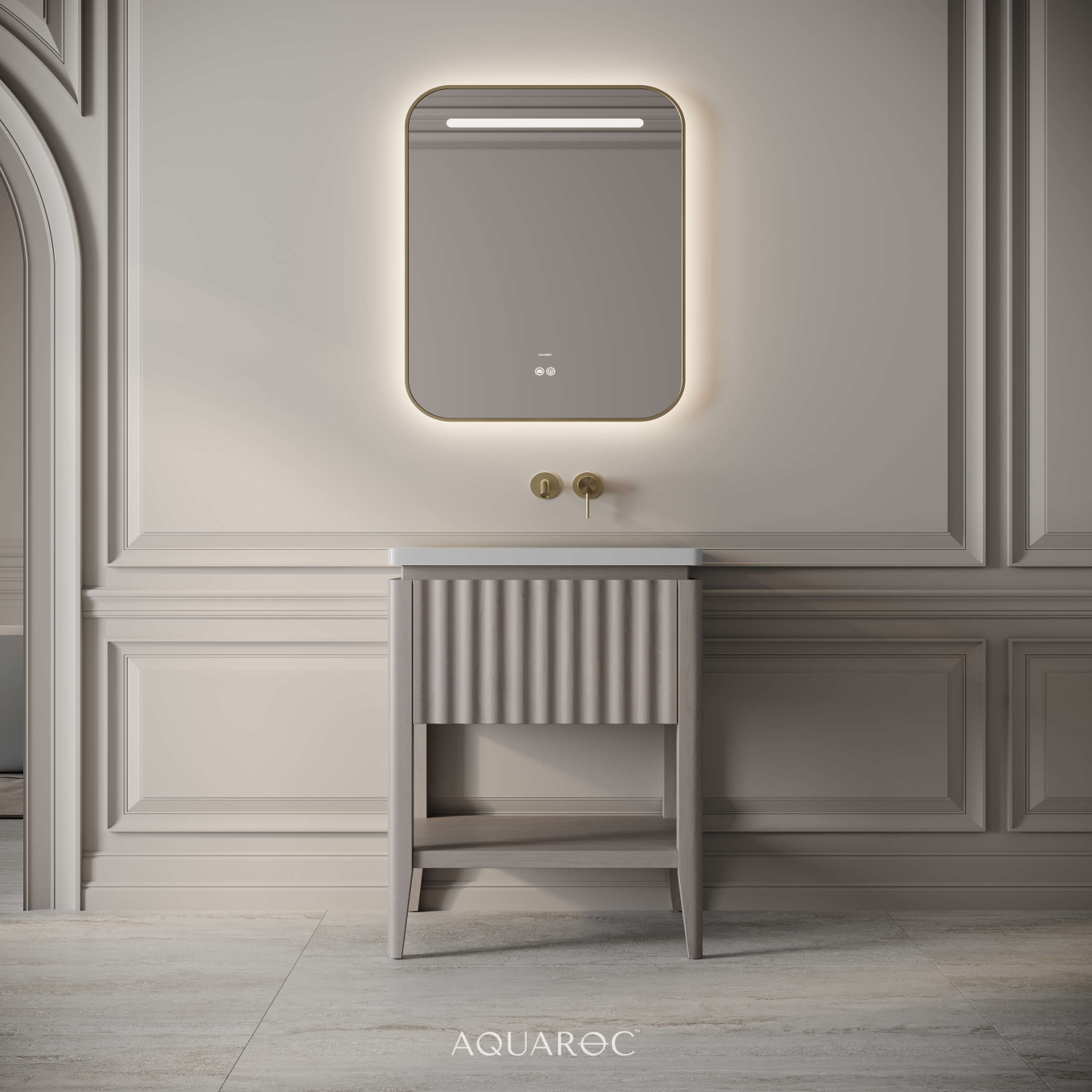 Kensington Vanity Unit & Stone Basin 600mm Sabbia Grigio Oak